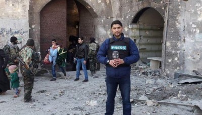 عنصر من الدفاع الوطني يعتدي على مراسل قناة سما في حلب