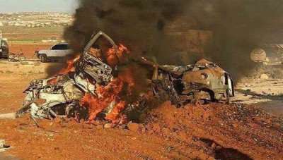 شظايا الغارة الأمريكية على إدلب تصيب كوادر منظمة إنسانية