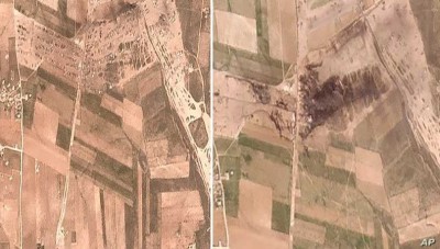 وكالة تنشر صوراً للأقمار الصناعية تكشف آثار الضربة الصاروخية لسوق النفط بريف حلب
