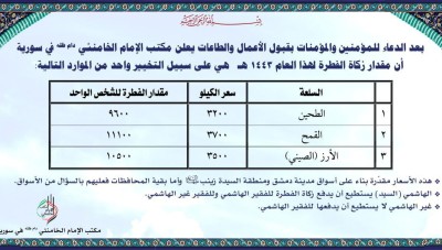 تختلف عما حدده المجلس الفقهي للنظام ...الخامنئي يحدد قيمة زكاة الفطر في سوريا