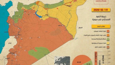 خريطة  توضح النفوذ العسكري في سوريا وتوزع نسب السيطرة بين النظام والقوى الفاعلة على الأرض 