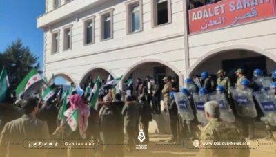 قوات الشرطة تهاجم تظاهرة سلمية للمحامين في الراعي شرق حلب