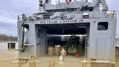 القوات الأمريكية سفينة أمريكية في طريقها للبدء ببناء حوض غزة البحري